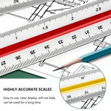 1PC White Center Line Yellow Architectural Scale Ruler Aluminum Architect Scale Triangular Scale Ruler For Architects, Draftsman, Students And Engineers, - White - View 2