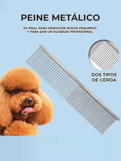 Cepillo Para Mascotas MAS.07 con cerdas metálicas y mango ergonómico Para Perros y Gatos suave y sin enredos ELE-GATE