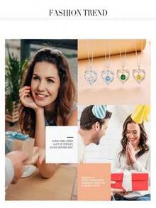 Ins設計心形鎖骨項鍊,玫瑰金鍍層,925銀製,十二生肖寶石吊墜項鍊,生日或情人節送女友