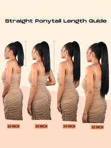 32英寸黑棕色长直马尾接发，环绕式夹子马尾接发，自然柔软合成发，女士适用 - 黑色 - 查看 6