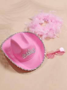 Bộ Đính Kim Cương Giả Trang Trí Mũ & Bandana & Kính Mát Gọng Trái Tim - Hồng - Xem 4
