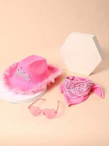 Bộ Đính Kim Cương Giả Trang Trí Mũ & Bandana & Kính Mát Gọng Trái Tim - Hồng - Xem 1
