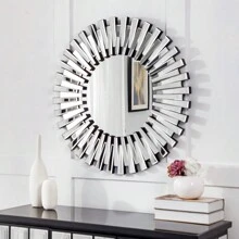 Silver Sunburst Decorative Wall Mirror, Beveled Round Accent Mirror For Living Room Accent, 24"*24" - 銀色 - 查看 4