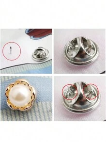 20pcs WoMen' Shirt Button Pins Set, Pearl & Rhinestone Decor Mini Brooches, For Daily Outfits - Multicolor - View 2
