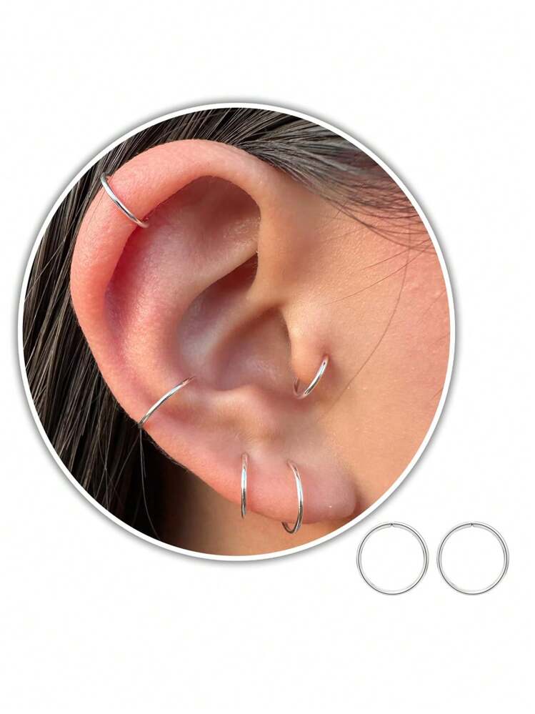 3Pcs Silver Nose Rings Hoops for Women/Men, 22 Gauge 8mm Small Thin Nose Piercing Jewelry,Tiny Septum Cartilage Helix Tragus Earrings Hoops - A-3pcs 8mm/0.32in Silver - View 2