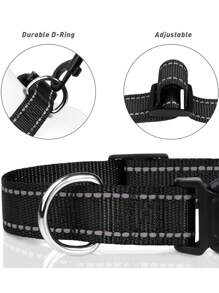 Reflective Adjustable Dog Collar, Nylon Buckle, Classic Multicolor & Multisize, Suitable For Puppies, Small, Medium And Large Dogs - Black - View 3