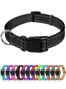 Reflective Adjustable Dog Collar, Nylon Buckle, Classic Multicolor & Multisize, Suitable For Puppies, Small, Medium And Large Dogs - Black - View 1