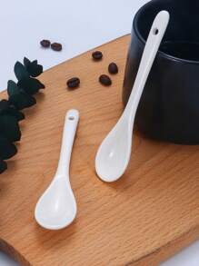 1pc/4pcs Ceramic Long Handle White Stirring Spoon/Coffee Spoon/Honey Stick/Seasoning Spoon/Salt Spoon, Kitchen, Christmas Gift - White - View 1