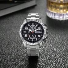 SZTME Fashionable Men's Stainless Steel Band & Silver Case Black Dial Watch Set - Silver - View 2