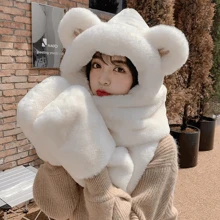 時尚的女式熊耳帽、圍巾、手套套裝,韓風可愛保暖的冬季配件