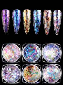 彩虹色镀铬指甲粉，6 盒水晶火蛋白石薄片用于美甲，全息大块闪光美人鱼亮片，变色龙薄片套装，冰极光玻璃纸美甲亮片装饰 DIY 指甲饰品指甲宝石美甲用品 - 彩色 - 查看 4