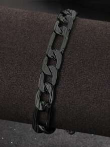 1pc Stylish & Simple Stainless Steel Men's Chain Bracelet, Versatile & Personalized Design - Black - View 2