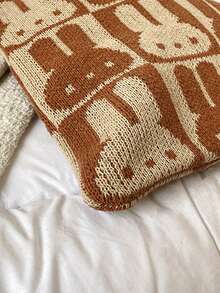 可愛兔子印花鉤針編織袋,可愛卡通針織單肩包,大容量流浪手提包,女性兔子印花休閒手提包和購物袋,可愛兔子圖案鉤針編織袋,時尚編織單肩包,女性輕便通勤者手提包,兔子圖案鉤針編織袋,針織手提包,文學夏季沙灘旅行包 - 駝色 - 查看 4