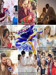 2pcs 1pc Graduation Gift For Girlfriend, Women - Illuminated Gold Foil Rose Flower Torch Gift Box Set, Birthday/Anniversary/Valentine's Day/Mother's Day/Christmas/Thanksgiving Gift, Plastic Fake Flower, Home Decor (DIY Box Needs Assembly) - colorful purple - View 7