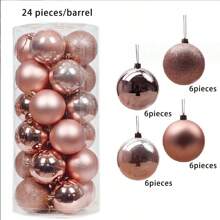 24 个粉色 4/6 厘米装饰球，现代塑料圆形闪亮装饰球，适用于情人节派对家居装饰最佳礼物 - 粉色 - 查看 1