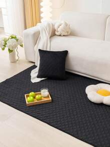 1入組短毛絨刺繡地毯適用於客廳,學習,臥室,ins風格裝飾地毯,防塵&防刮 - 黑色 - 查看 6