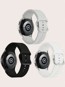 3 件/套黑色白色灰色同色帶扣矽膠智能手錶帶兼容三星 Galaxy Watch 6/5/4 - 彩色 - 查看 2