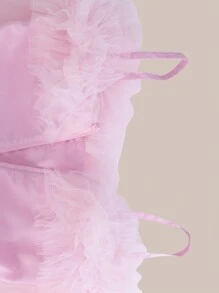Tween Girl Off Shoulder Ruffle Trim Mesh Dress With Accessories - Pink - View 8