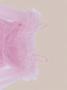 Tween Girl Off Shoulder Ruffle Trim Mesh Dress With Accessories - Pink - View 7