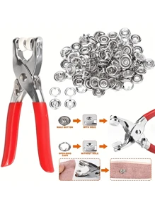 1 Pack 200pcsSnap Fasteners Tool Kit Hollow And Solid Metal Prong Snaps Buttons Clothing Leather Crafting Sewing - Multicolor - View 1