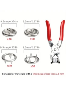 1 Pack 200pcsSnap Fasteners Tool Kit Hollow And Solid Metal Prong Snaps Buttons Clothing Leather Crafting Sewing - Multicolor - View 3