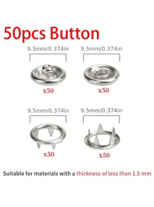 1 Pack 200pcsSnap Fasteners Tool Kit Hollow And Solid Metal Prong Snaps Buttons Clothing Leather Crafting Sewing - Multicolor - View 4