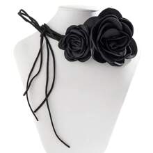 Floral Ribbon Rose Choker, Vintage Neck Hoop Necklace For Lady Dinner Party Accessory - White - View 5