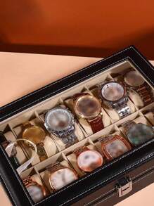 1pc Large Capacity Pu Leather Watch Box, Watch Display Case And Jewelry Organizer Valentine Day Back To School,Room Decor - Black - View 8