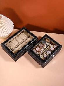 1pc Large Capacity Pu Leather Watch Box, Watch Display Case And Jewelry Organizer Valentine Day Back To School,Room Decor - Black - View 7