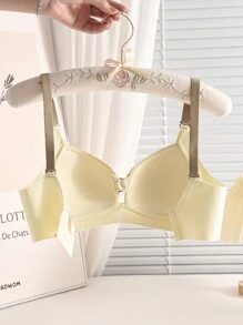女士米色舒适聚拢文胸，无痕、无钢圈、不下垂、薄款、侧边、C 罩杯