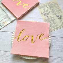 20 件裝金箔印花粉紅色「愛」主題一次性餐巾,6.5*6.5 英寸,非常適合求婚、訂婚、婚禮、週年紀念日、情人節、燭光晚餐、酒店、餐廳、酒吧、宴會、餐具 - 藕粉色 - 查看 5
