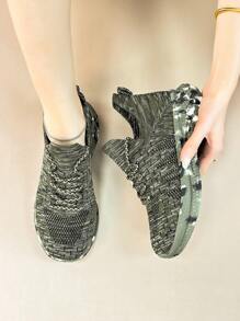 Women's Spring/autumn Casual Knitted Mesh Shoes With Anti-skid And Abrasion Resistance For Sports, Camouflage Running Shoes