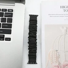 Fashion Elastic Polyester Wristband Compatible With Apple Watch Series 1-9 Smartwatch - Black - View 5