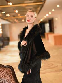 Baroque Style Warm Shawl Wrap For Bride, Wedding, Party, Performance, Gathering - Black - View 6