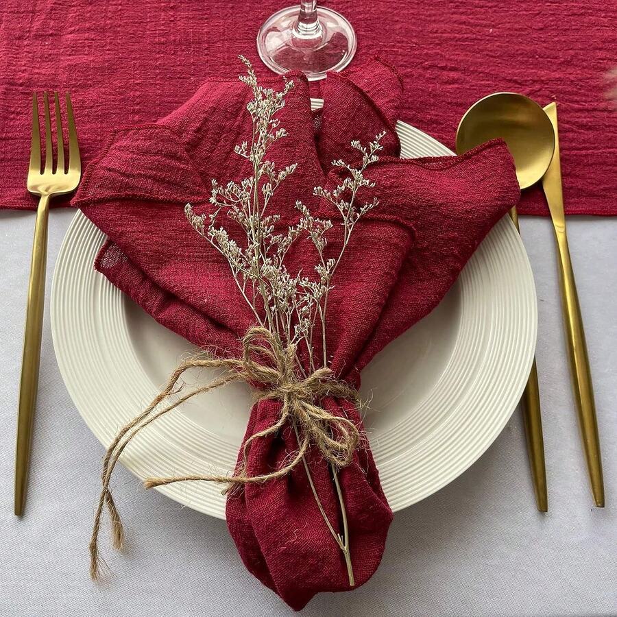 6入組酒紅色厚款晚餐餐巾 - 酒紅色 - 查看 1