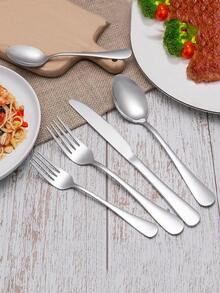 40 件/套不锈钢银质餐具套装，包括牛排刀、叉、勺和甜点叉和勺，适用于家庭厨房和餐厅派对，可供 8 人使用学校用品，返校 - 銀色 - 查看 2