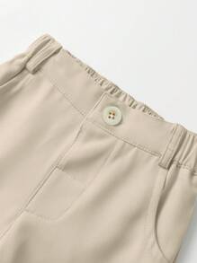 Baby Boy Apricot Elastic Waistband Solid Loose-fit Pants, Fashionable And Comfortable For Daily Wear In Spring And Autumn - Apricot - View 3