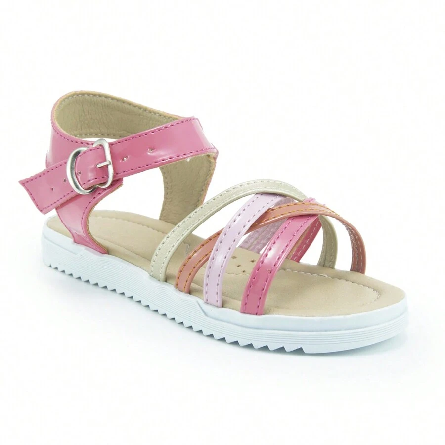 Baby Pop's Hermosos huaraches para niña de tiritas de colores entrelazadas - Rosa coral - Ver 1