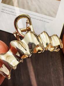 1 cái Vuốt tóc thiết kế dạng sóng kim loại, Vuốt tóc nhỏ để cố định kiểu tóc đuôi ngựa hoặc tóc buộc nửa - Vàng - Xem 3