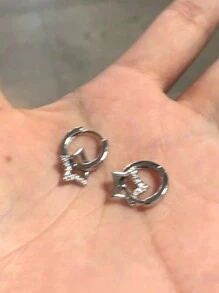 2入組女士耳環,掛鉤上鑲有星形鑽石吊墜,派對配飾 - 銀色 - 查看 3