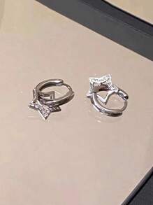 2入組女士耳環,掛鉤上鑲有星形鑽石吊墜,派對配飾 - 銀色 - 查看 2