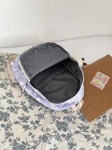 復古灰色經典女款背包，Ins美式休閒輕量帆布後背包，大容量通勤上學包，適合國中與高中學生 - 紫色 - 查看 6