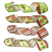1pc 5 Yards Christmas Wired Ribbon Red And Lime Green Christmas Wrapping Ribbon Swirl Fabric Ribbons Xmas Decorative Ribbons For DIY Crafts Tree Decorations - Mint Green - View 5