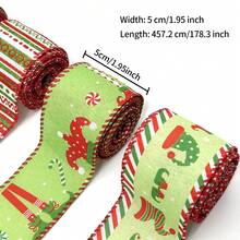 1pc 5 Yards Christmas Wired Ribbon Red And Lime Green Christmas Wrapping Ribbon Swirl Fabric Ribbons Xmas Decorative Ribbons For DIY Crafts Tree Decorations - Mint Green - View 3