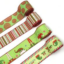1pc 5 Yards Christmas Wired Ribbon Red And Lime Green Christmas Wrapping Ribbon Swirl Fabric Ribbons Xmas Decorative Ribbons For DIY Crafts Tree Decorations - Mint Green - View 4