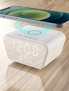 15w 无线充电器，带数字时钟和温度显示功能，带无线充电的闹钟，兼容 Apple iPhone、iPad、Android 手机，无线快速充电，周末模式，贪睡，卧室 LED 时钟，床头，日出闹钟，卧室唤醒灯，送给家人、朋友、孩子、生日、圣诞节、冬季、女朋友、男朋友的礼物 - 白色 - 查看 2