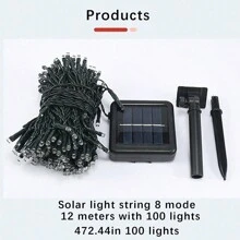 1入組472in 100led太陽能燈串室外防水24v插頭花園樹裝飾彩色燈 - 彩色 - 查看 2