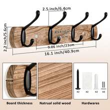 1 件壁掛式衣帽架,帶 4 個掛鉤的木質衣架,掛衣架,入口客廳臥室壁掛衣架,家庭儲物和整理,家居必需品