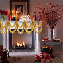 金屬花環聖誕樹裝飾品,厚金屬飄帶聖誕花環節日聖誕節裝飾傢居室內戶外派對用品 - 金色 - 查看 2