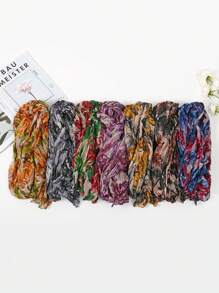 1pc Women's Classic Flower Printed Crinkled Scarf For Winter, With Fringed Edges - Blue - View 2